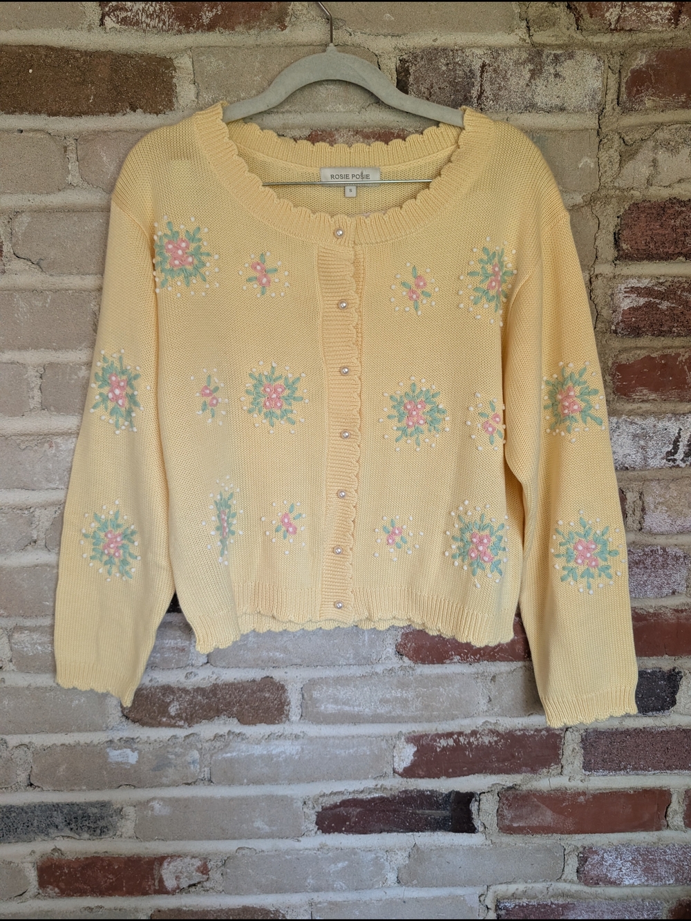 Rosie Pope Pastel Yellow Floral Pearl-Button Cardigan